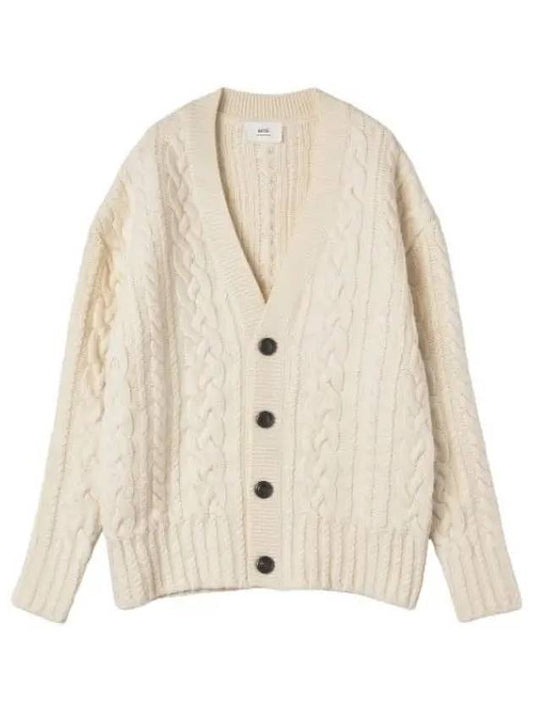 Wool loose fit cardigan white - AMI - BALAAN 1