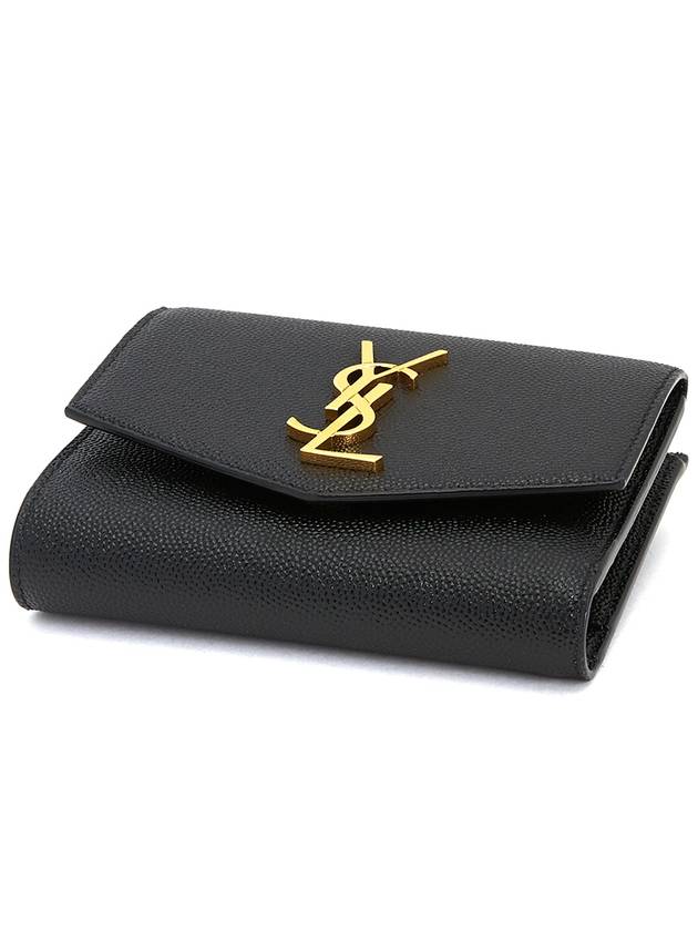 Uptown Compact Grain De Poudre Embossed Leather Halfwallet Black - SAINT LAURENT - BALAAN 4