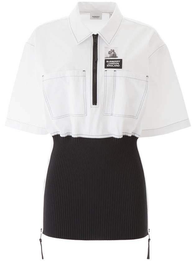 logo collar shirt knit short sleeve short dress optic white - BURBERRY - BALAAN 1