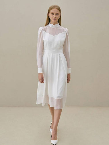 Croa Semi-High Neck Flared Dress White - AME - BALAAN 1