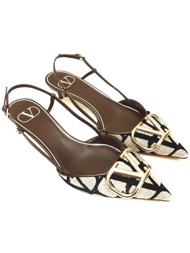 Women's V Logo Signature Slingback Heel Brown - VALENTINO - BALAAN.