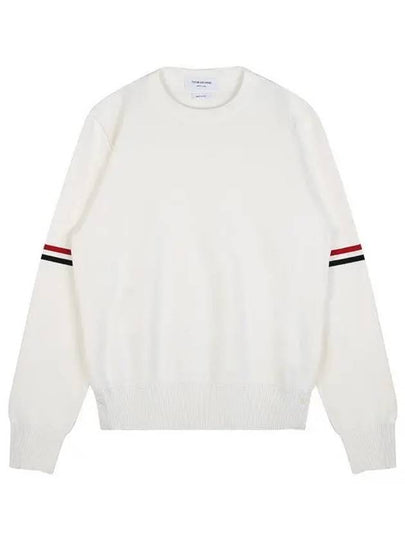 Men's Milan Stitch Armband Crew Neck Knit Top White - THOM BROWNE - BALAAN 2