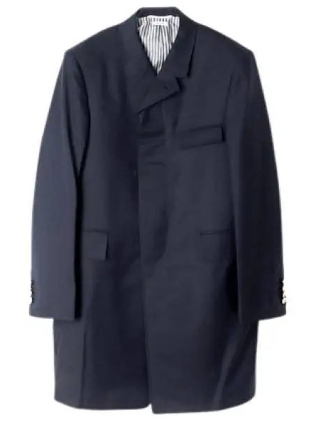 Super 120S Twill Classic Chesterfield Single Coat Navy - THOM BROWNE - BALAAN 2