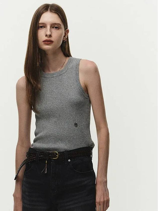 Square Neck Knit Sleeveless Grey - NOIRER FOR WOMEN - BALAAN 2