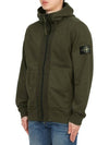 Brushed Cotton Fleece Garment Dyed Hooded Zip Up Olive Green - STONE ISLAND - BALAAN 3