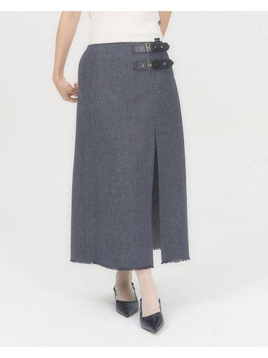 Buckle Fringe Long Skirt Blue - ZIZEMUSEUM - BALAAN 1