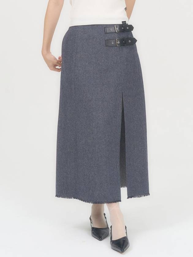 BUCKLE FRINGE LONG SKIRT BLUE - ZIZEMUSEUM - BALAAN 2