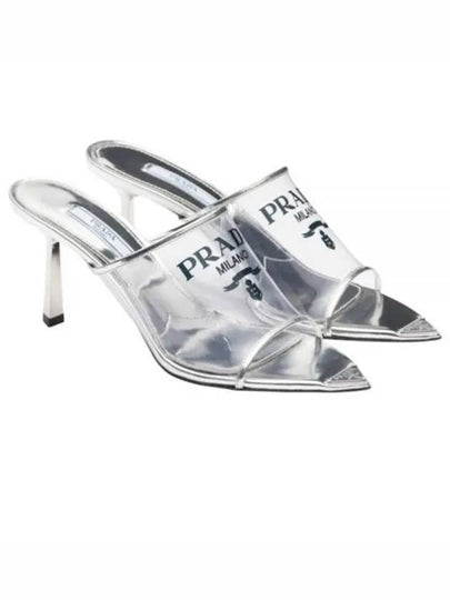 Logo Print Plexiglas Sandals Heel Silver - PRADA - BALAAN 2