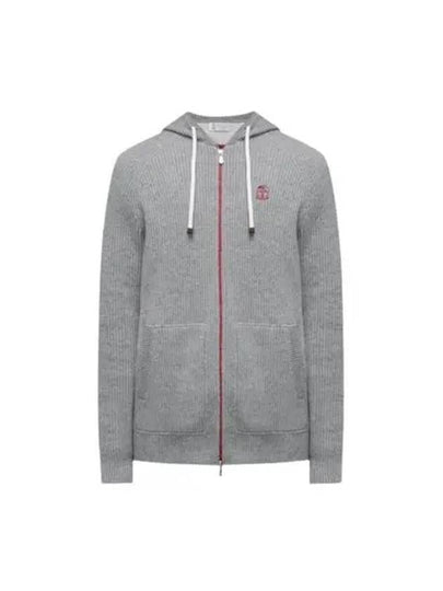 Rib Knit Cashmere Zip-Up Hoodie Light Grey - BRUNELLO CUCINELLI - BALAAN 2