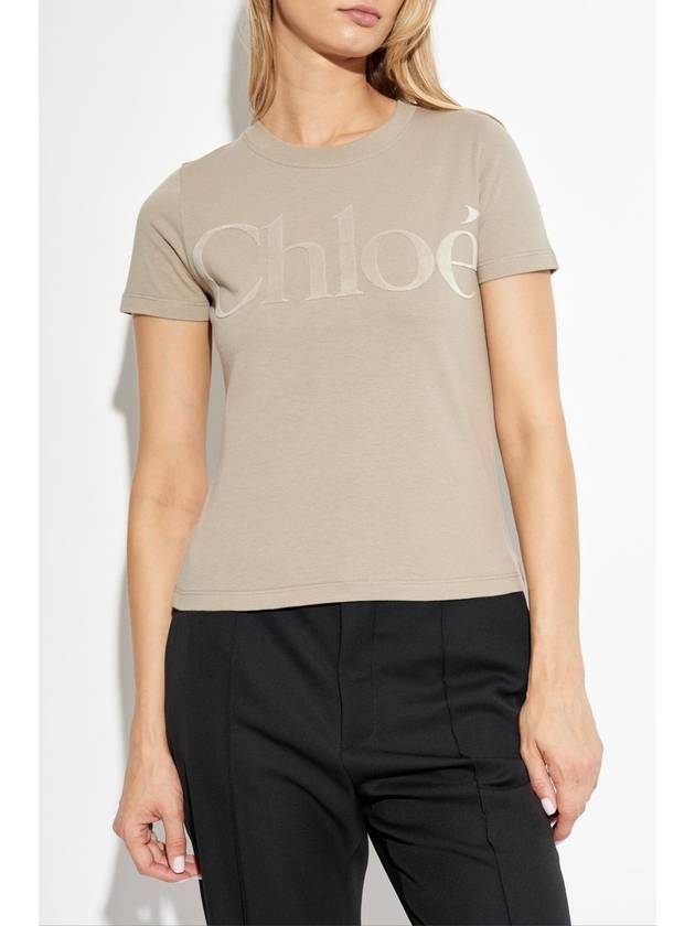 Chloé T-shirt With Velvet Logo Finish, Women's, Beige - CHLOE - BALAAN 3