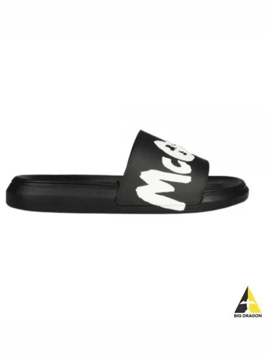 Men's Graffiti Rubber Pool Slippers Black - ALEXANDER MCQUEEN - BALAAN 2