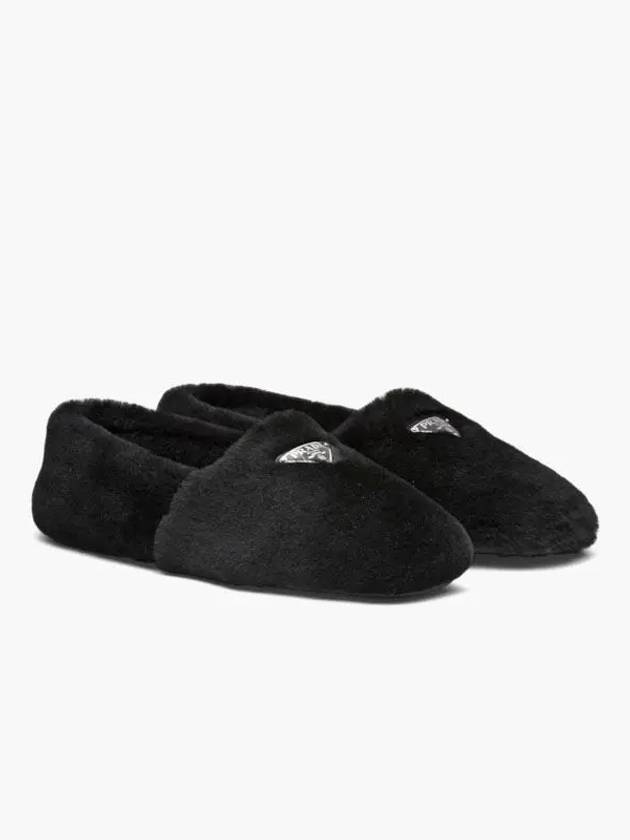 Triangle Logo Sabot Rampel Fur Slip-Ons Black - PRADA - BALAAN 3