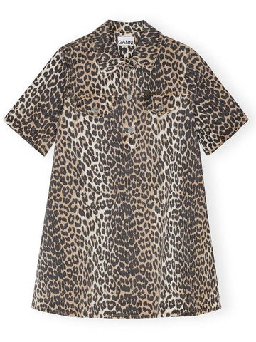 Leopard Printed Denim Mini Dress J1528 - GANNI - BALAAN 1