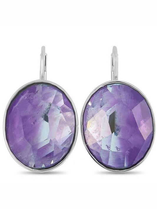 Rhodium Plated Oval Stainless Steel Purple Crystal Earrings Earrings - SWAROVSKI - BALAAN 1