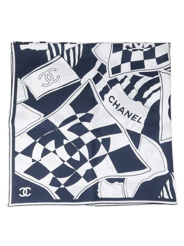 Logo Square Silk Muffler Navy White - CHANEL - BALAAN 1