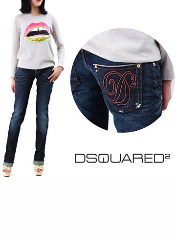 72LA172 089 Red embroidery women s slim jeans - DSQUARED2 - BALAAN 1