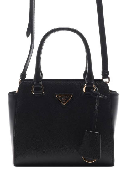 Triangle Logo Saffiano Leather Mini Tote Bag Black - PRADA - BALAAN 2