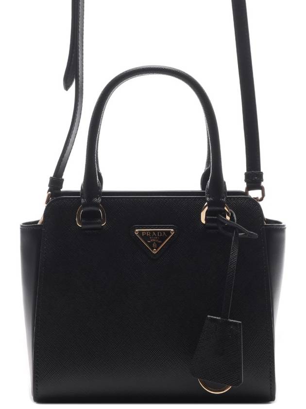 Triangle Logo Saffiano Leather Mini Tote Bag Black - PRADA - BALAAN 3