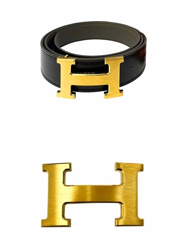 H Buckle Reversible 32mm Leather Noir Etain - HERMES - BALAAN 5