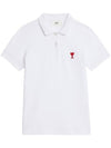 Embroidered Heart Logo Short Sleeve Polo Shirt White - AMI - BALAAN 1