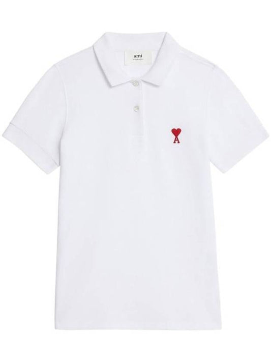 Embroidered Heart Logo Short Sleeve Polo Shirt White - AMI - BALAAN 1