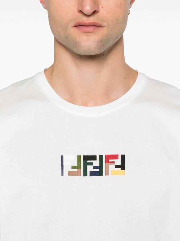 Embroidered Logo Short Sleeve T-Shirt White - FENDI - BALAAN 5