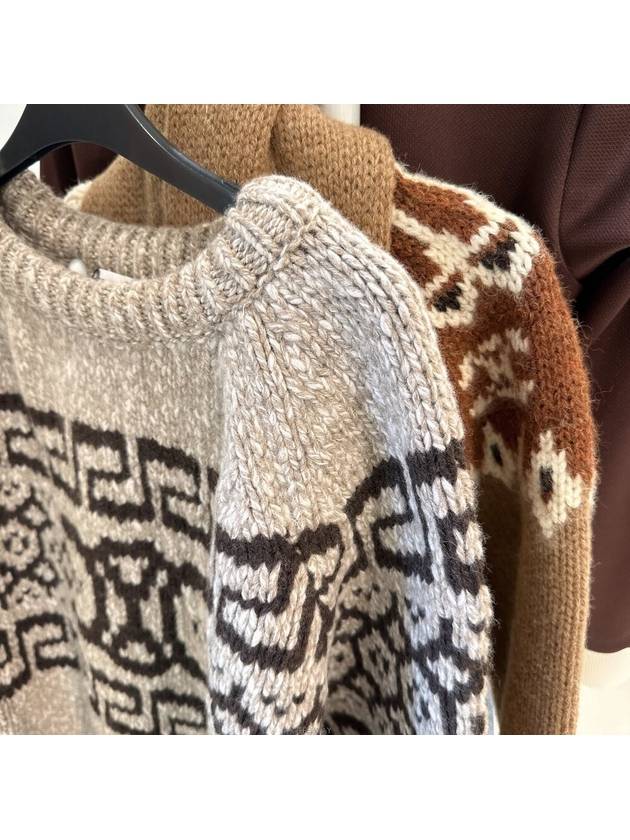 Taupe Triope Fair Isle Wool Sweater - CELINE - BALAAN 2