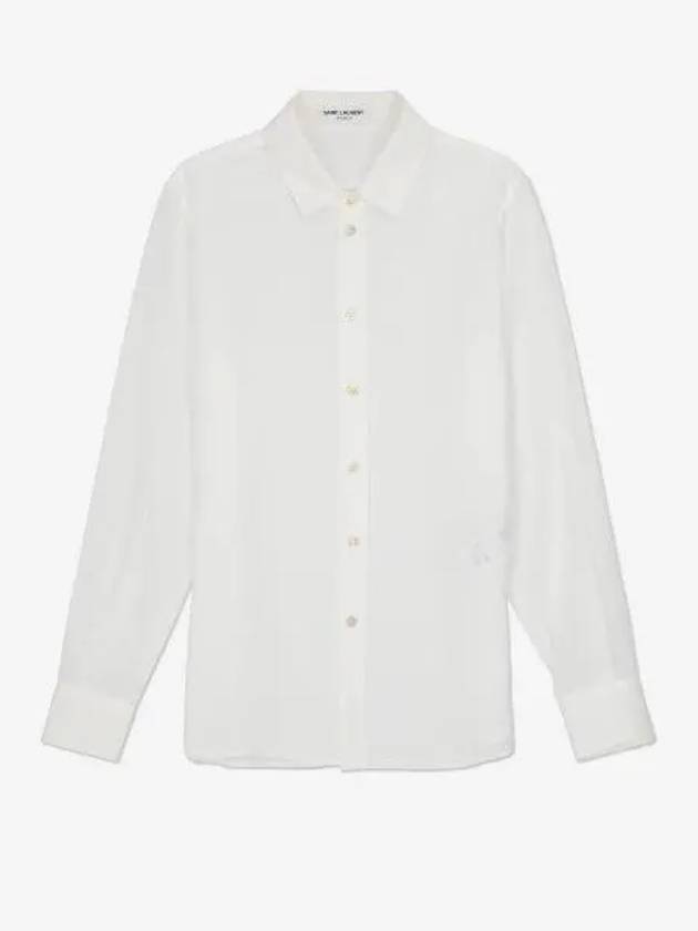 Basic Slim Fit Silk Shirt White - SAINT LAURENT - BALAAN 2