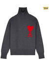 Big Heart Logo Wool Knit Turtleneck Grey - AMI - BALAAN 2