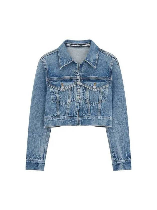 Back logo patch cropped denim jacket indigo - ALEXANDER WANG - BALAAN 1