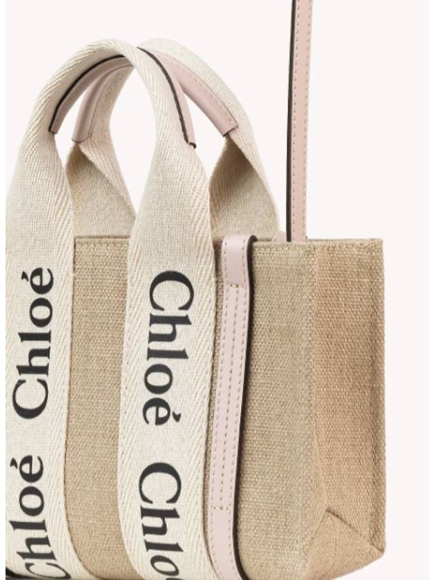 Woody Linen Canvas Calfskin Tote Bag Cement Pink - CHLOE - BALAAN 3