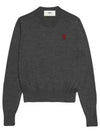 Heart Logo Crew Neck Merino Wool Knit Top Grey - AMI - BALAAN 2