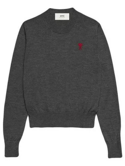 Heart Logo Crew Neck Merino Wool Knit Top Grey - AMI - BALAAN 2