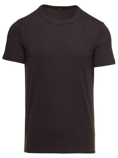 Cotton Crew Neck Short Sleeve T-Shirt Dark Brown - TOM FORD - BALAAN 2