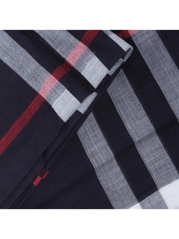 Check Lightweight Wool Silk Scarf Navy - BURBERRY - BALAAN 6