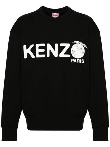 Logo Orange Print Oversized Cotton Sweatshirt Black - KENZO - BALAAN 1