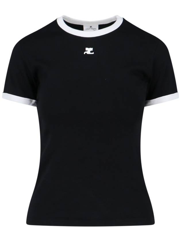 Contrast Signature Short Sleeve T-Shirt Black - COURREGES - BALAAN 2