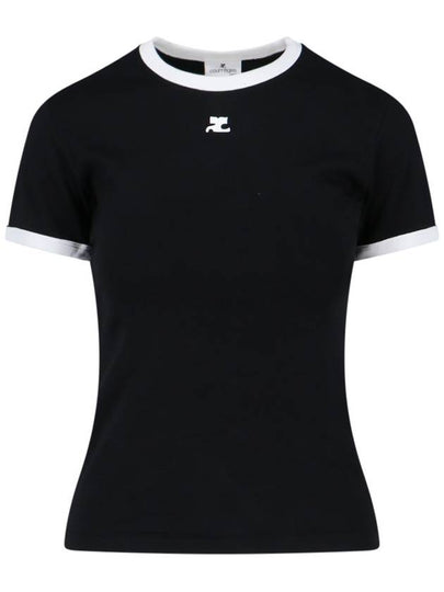 Contrast Signature Short Sleeve T-Shirt Black - COURREGES - BALAAN 2