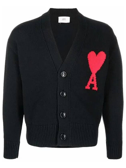 Big Heart Embroidered Logo Cardigan Pale Black - AMI - BALAAN 2