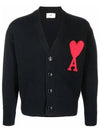 Big Heart Embroidered Logo Cardigan Pale Black - AMI - BALAAN 2