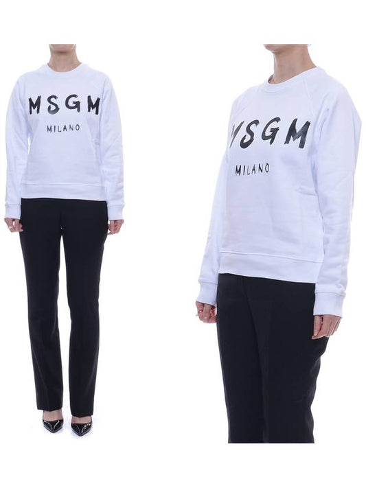 Women's Logo Brush Print Sweatshirt White - MSGM - BALAAN.