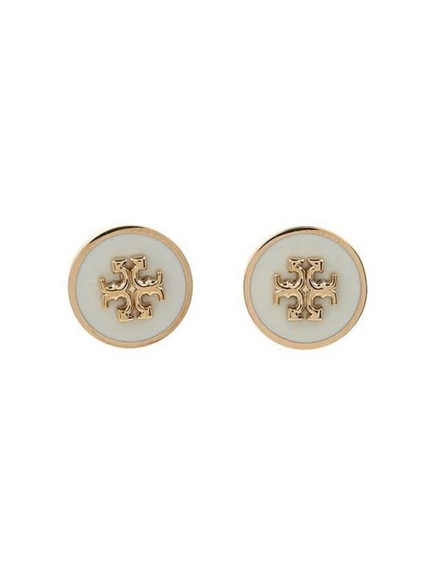 Kira Enamel Circle Stud Earrings White Gold - TORY BURCH - BALAAN 2