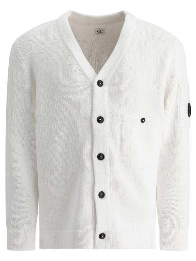 Cotton Chenille Buttoned Cardigan White - CP COMPANY - BALAAN 2