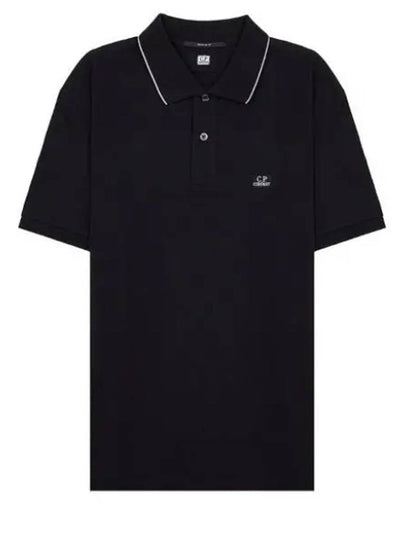 Stretch Piquet Regular Striped Collar Polo Shirt Black - CP COMPANY - BALAAN 2