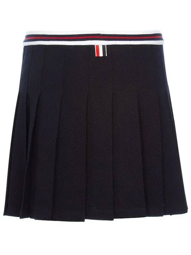 Women's Striped Band Cotton Pleated Skirt Navy - THOM BROWNE - BALAAN 3