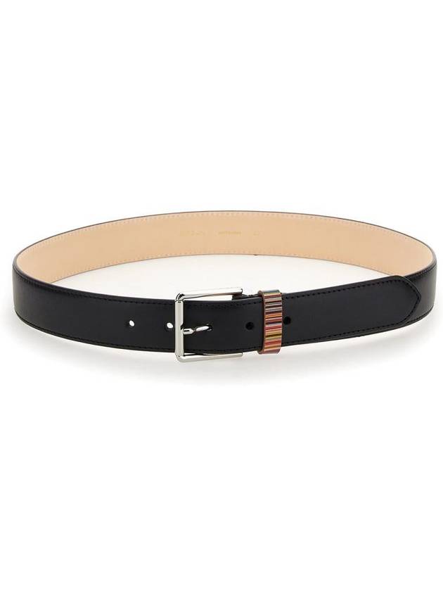 Signature Striped Leather Belt Black - PAUL SMITH - BALAAN 3