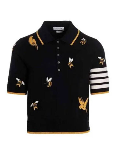 Men's Bird Bee Half Drop 4 Bar Merino Cotton Short Sleeve Polo Shirt Navy - THOM BROWNE - BALAAN 2