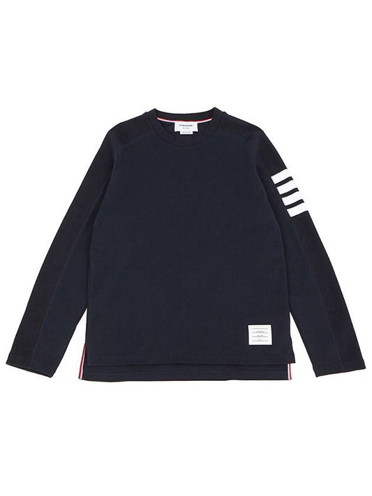 4-Bar Striped Cotton Long Sleeve T-Shirt Navy - THOM BROWNE - BALAAN 2