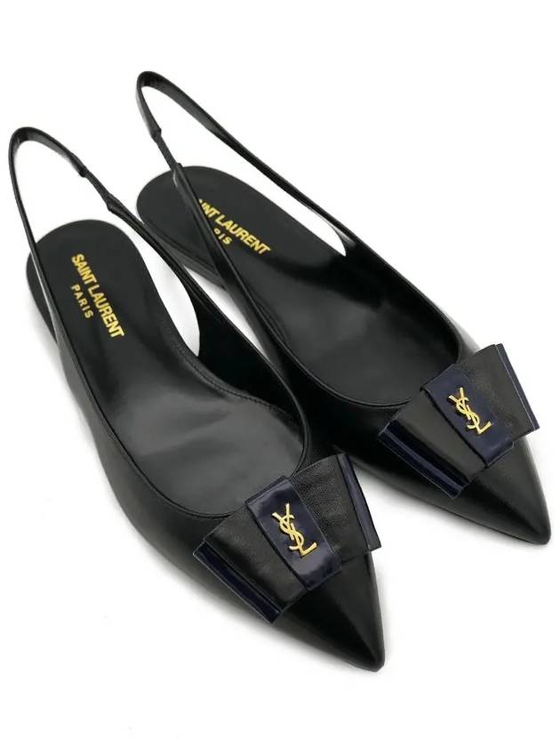 Women's Anais Patent Logo Slingback Flats Black - SAINT LAURENT - BALAAN 2