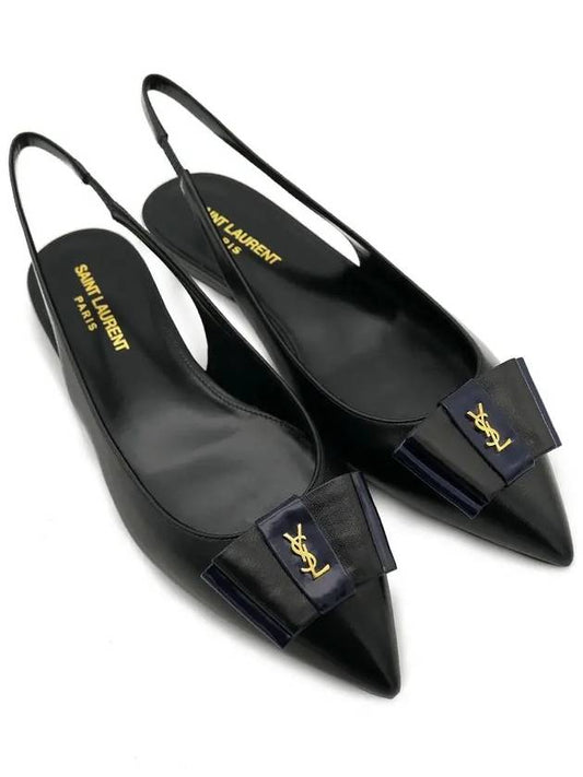 Women's Anais Patent Logo Slingback Flat Black - SAINT LAURENT - BALAAN 2